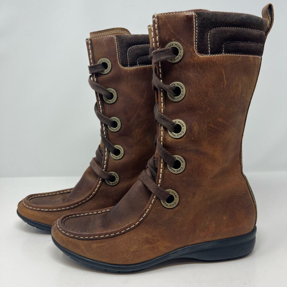 Cole Haan Women's Boots Size 6 Brown Leather Lace Up Waterproof - Picture 1 of 13